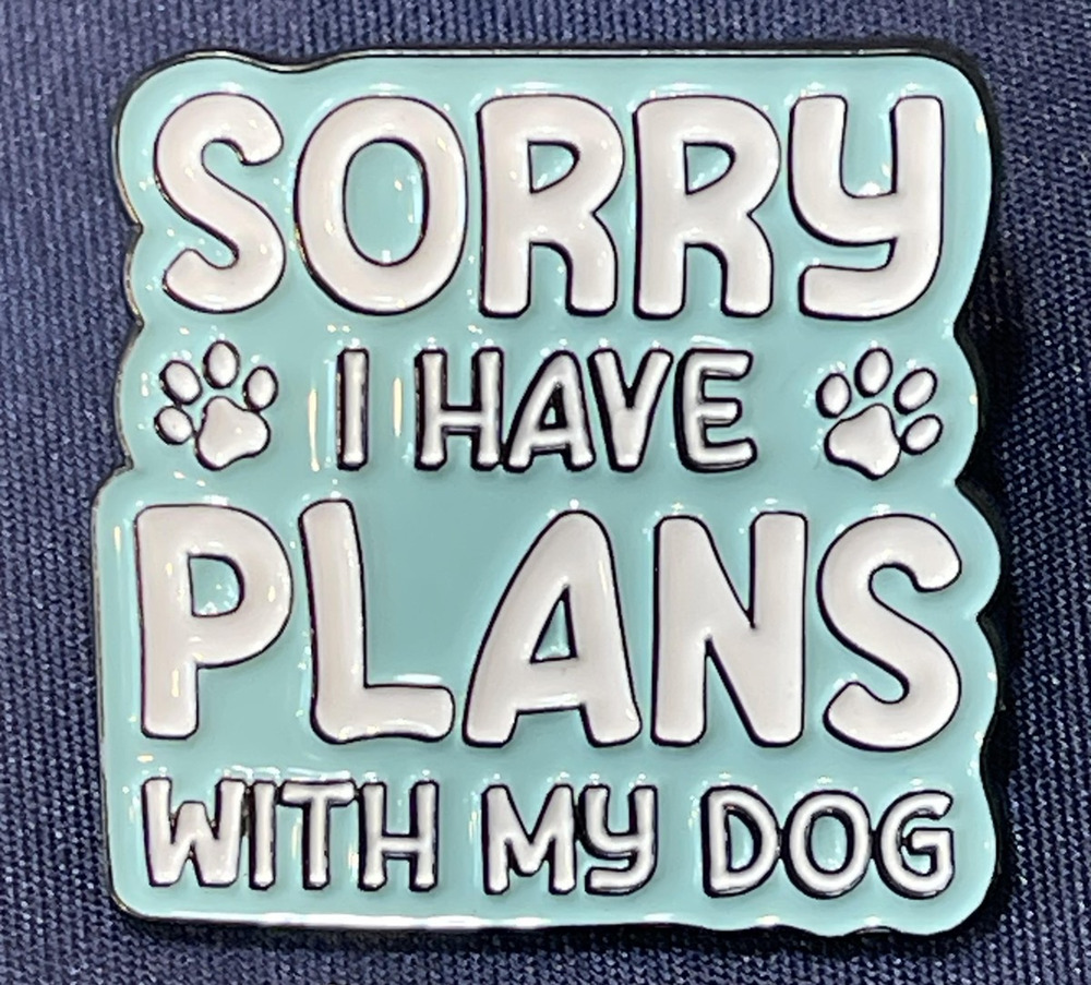 NWOT Sorry I Have Plans With My Dog Brooch Lapel Pin Enamel Green Paw Cute